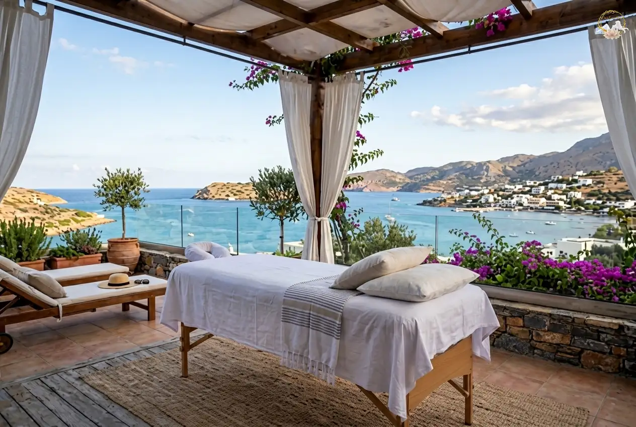 Intimate and connected couples massage moment in Crete